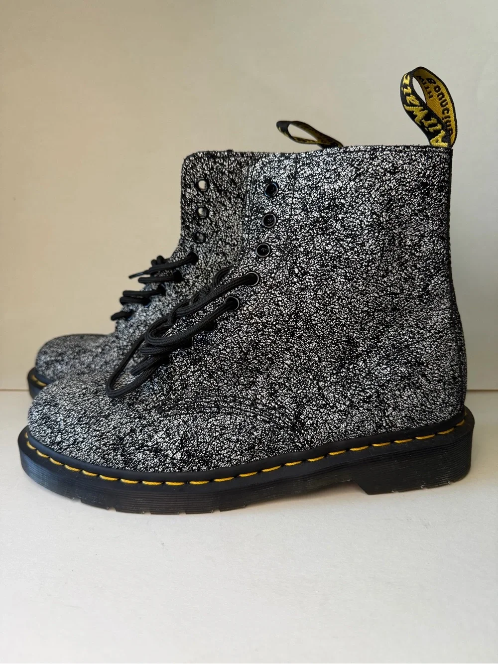 Dr. Martens 1460 Pascal Iridescent Metallic Crackle Boots Black and White - Picture 5 of 5